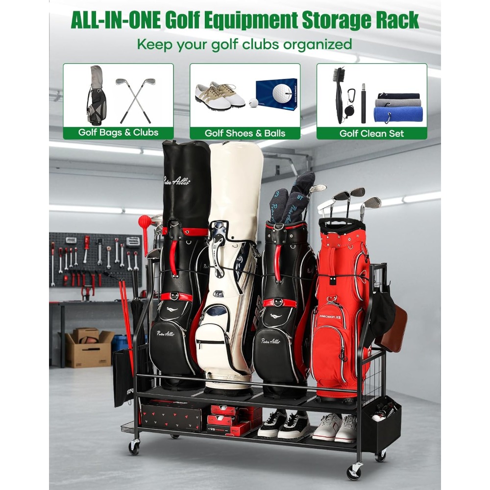 Golf Bag Storage Rack on Wheel - Golf Equipment Garage Organizer review and price